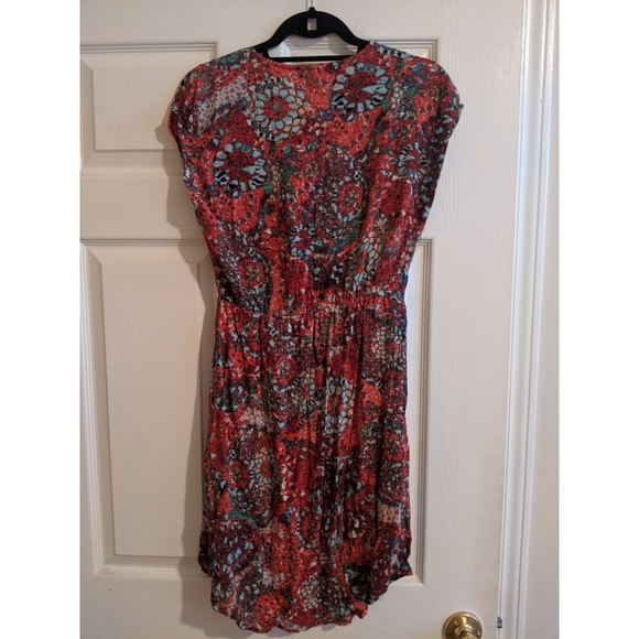 Red & Blue Patterned Mock Wrap Dress - Picture 3 of 5
